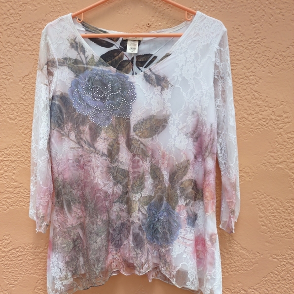 Brittany Black Women's Blouse Laced outer with printed floral size PM - Picture 2 of 12